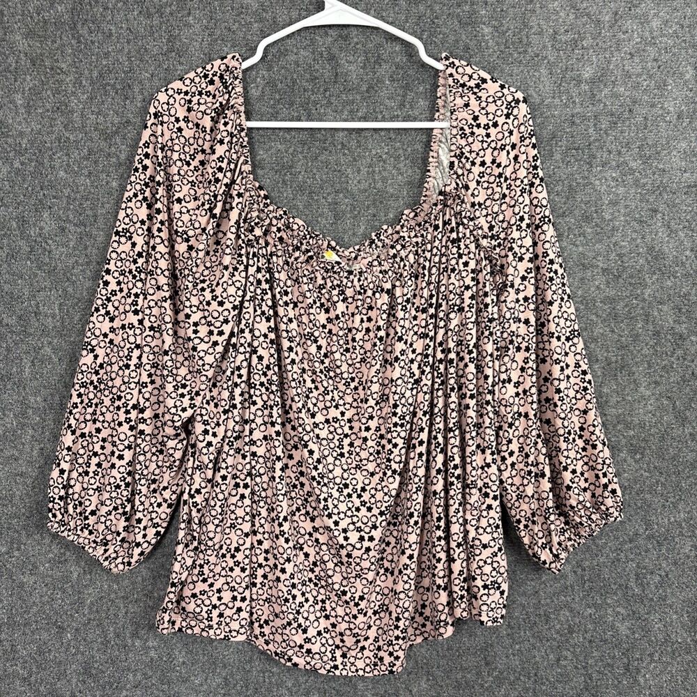 Boden Square Neck Top Blouse  Womens 10 Pink Milkshake Floral Pebble Cottage
